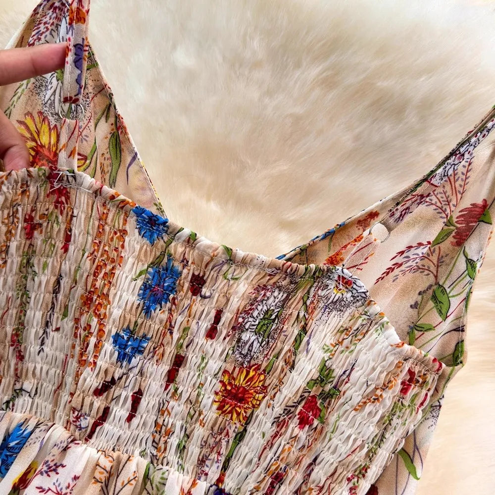 Plus Size Bloemenprint Spaghetti Band Midi Jurk