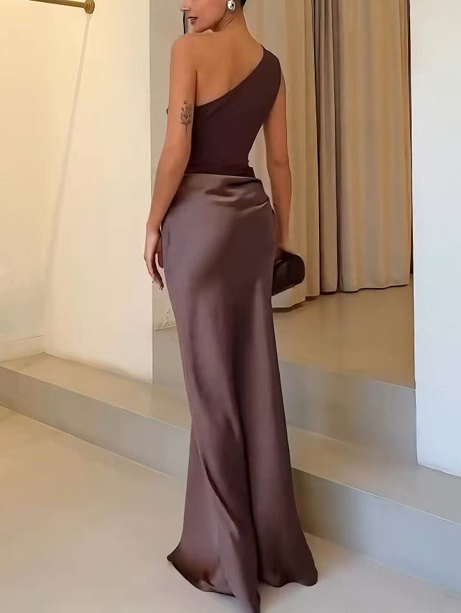 Anita™ - Elegante Geplooide Maxi Feestjurk met Eén Schouder