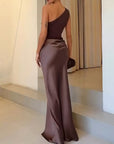 Anita™ - Elegante Geplooide Maxi Feestjurk met Eén Schouder