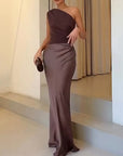 Anita™ - Elegante Geplooide Maxi Feestjurk met Eén Schouder