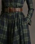 Retro Etnische Maxi Jurk met Kraag en Roodbruin Ruitpatroon