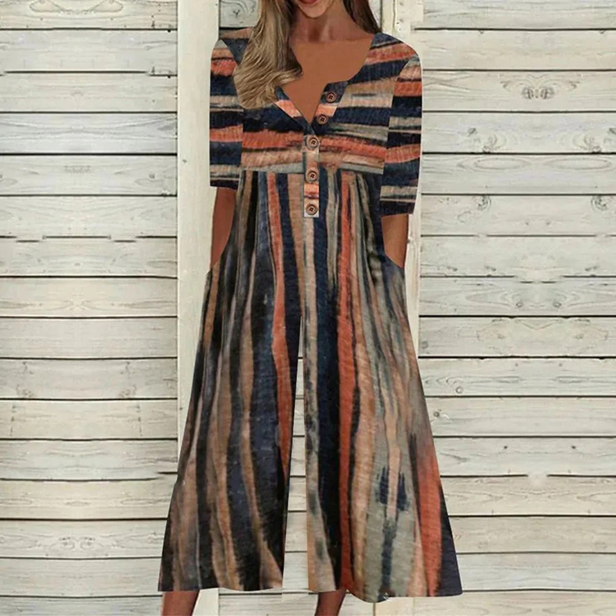 Lagoon | Dames Bladprint V-Hals Korte Mouw Wijde Pijpen Jumpsuit