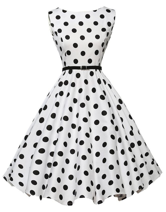 1950's Pin Up Bettie Page Polka Dot Print Uitlopende Jurk