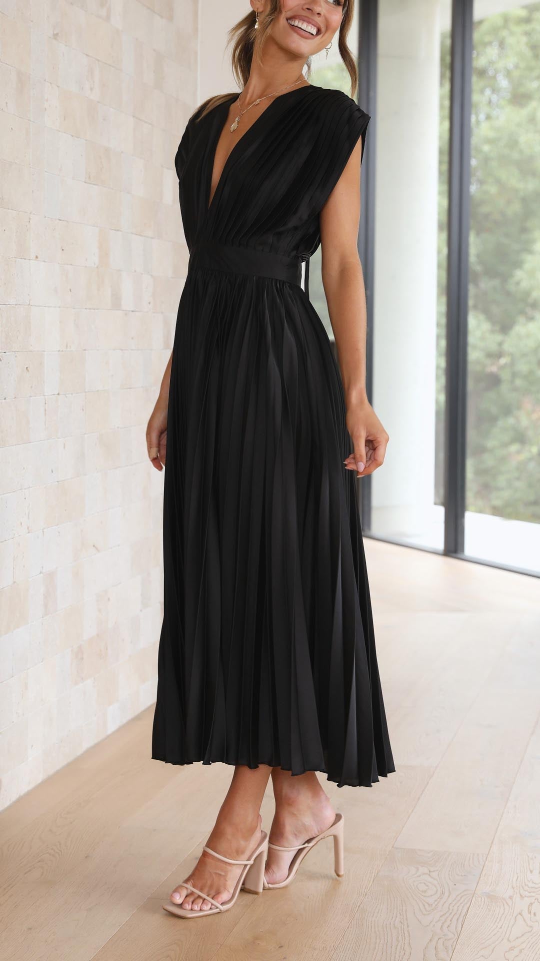 Maria™ - Elegante Geplooide Maxi Jurk