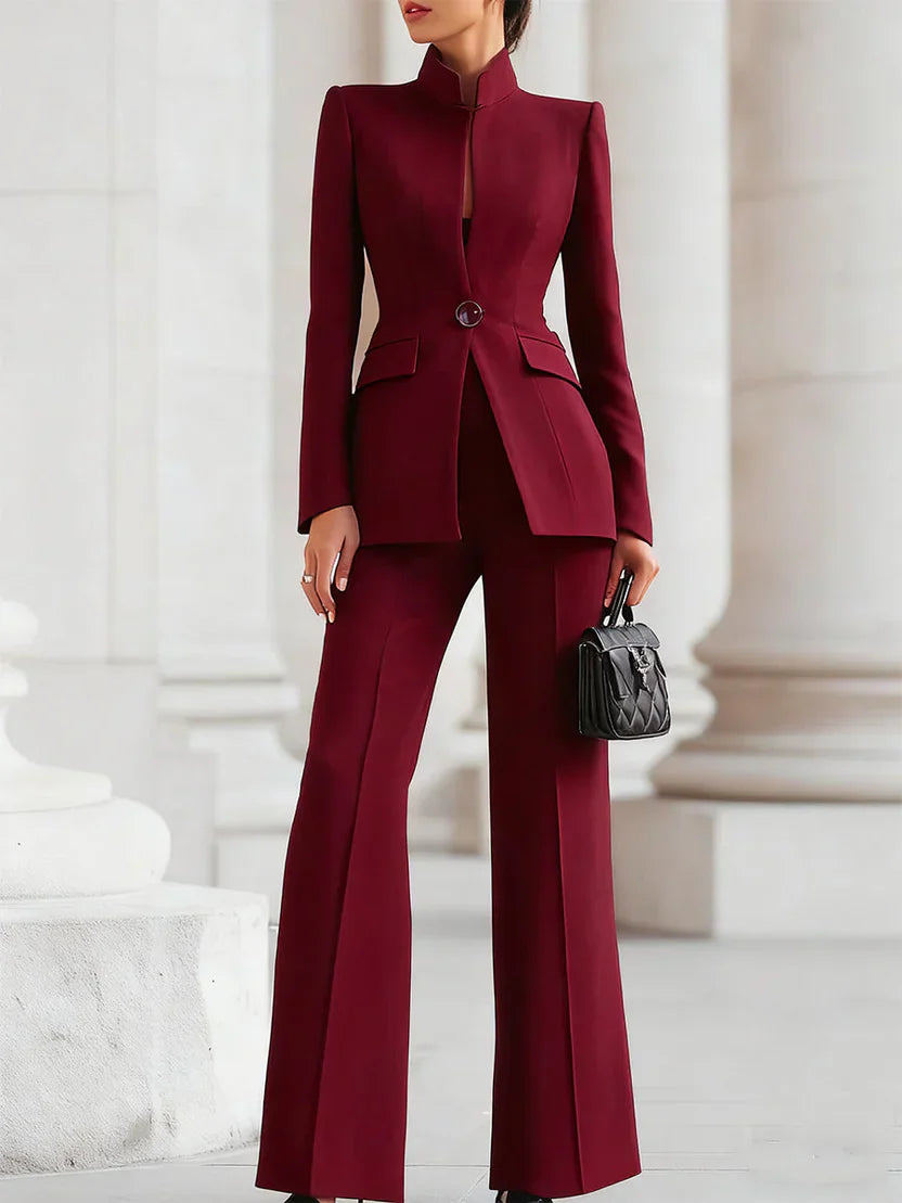 Vina | Dames Tweedelig Pak Set Lange Blazer &amp; Wijde Pantalon