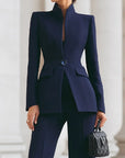 Vina | Dames Tweedelig Pak Set Lange Blazer & Wijde Pantalon
