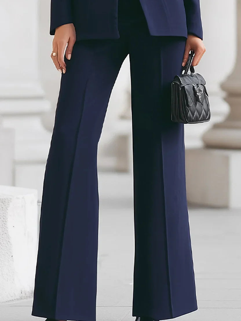 Vina | Dames Tweedelig Pak Set Lange Blazer &amp; Wijde Pantalon