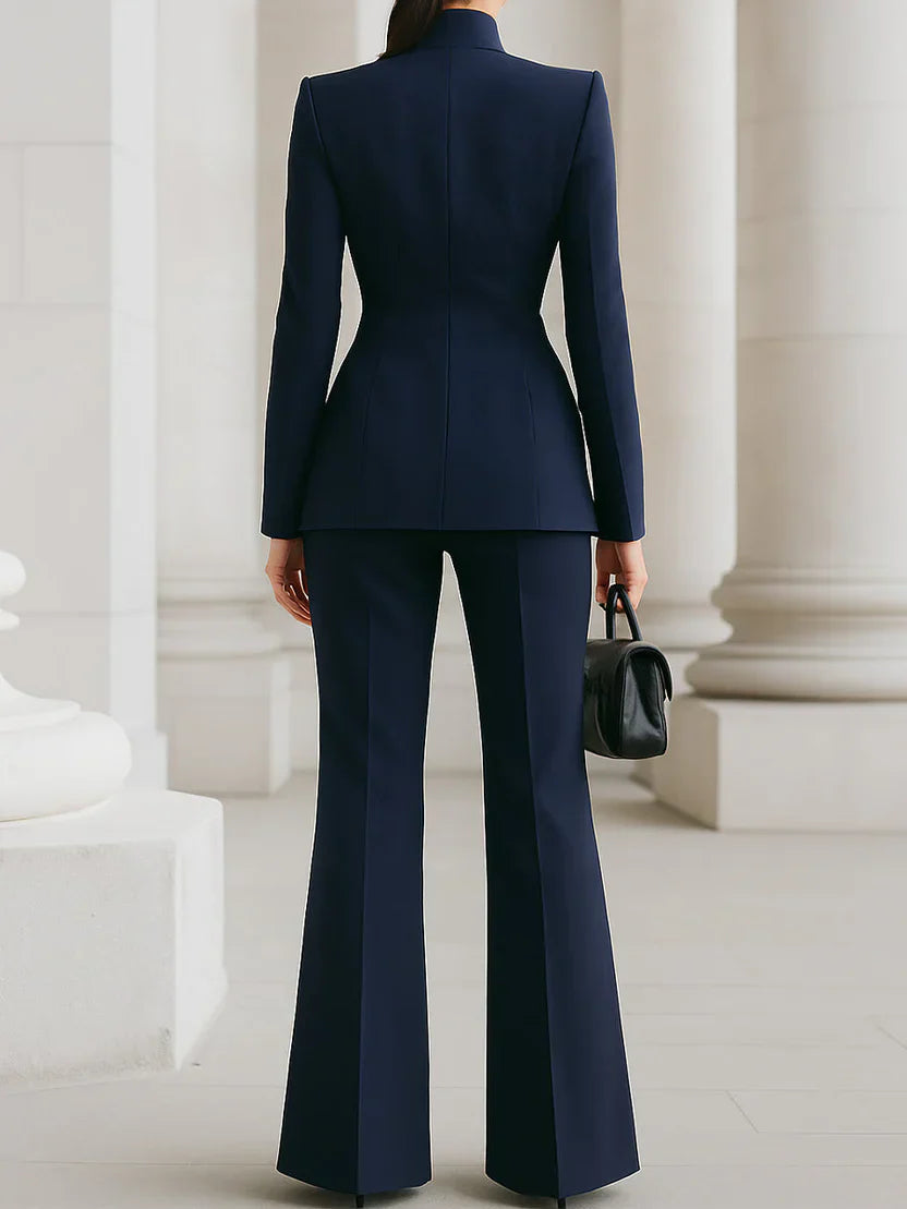 Vina | Dames Tweedelig Pak Set Lange Blazer &amp; Wijde Pantalon