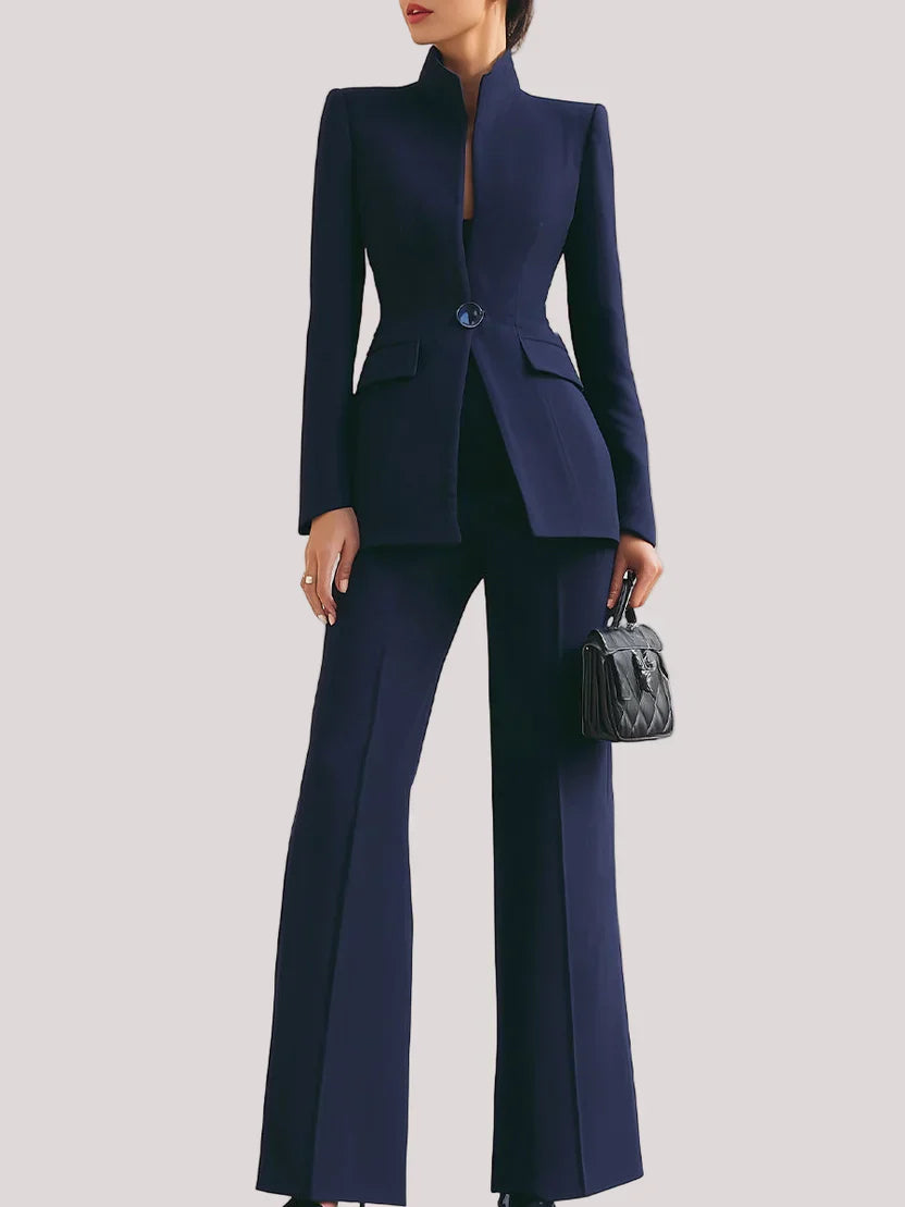 Vina | Dames Tweedelig Pak Set Lange Blazer &amp; Wijde Pantalon
