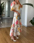 FABLE | ROMANTISCHE BLOEMEN MIDI JURK MET POFMOUWEN