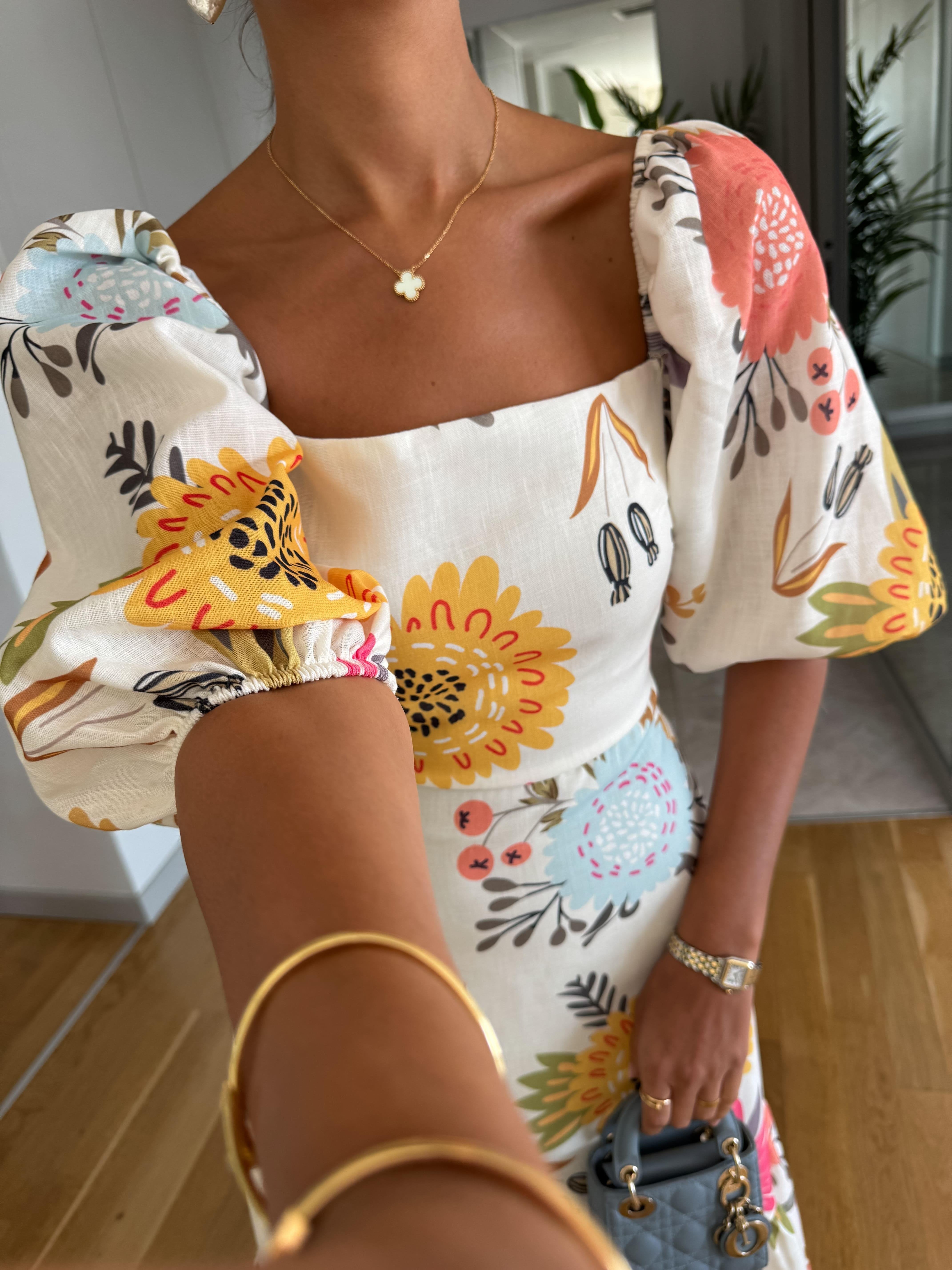 FABLE | ROMANTISCHE BLOEMEN MIDI JURK MET POFMOUWEN