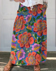 Retro Bloemenprint Rok met Elastische Tailleband en Zakken