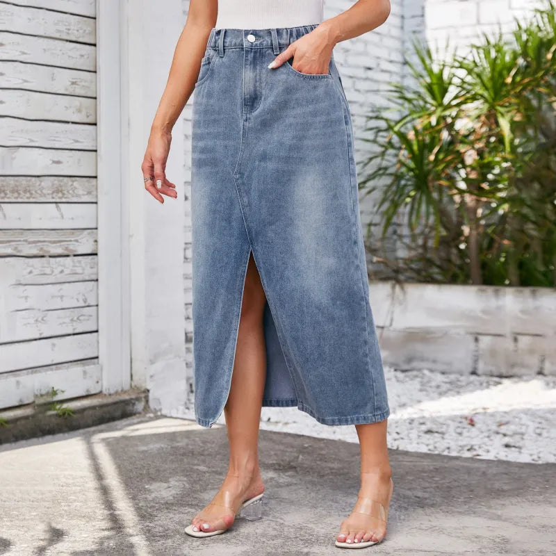 Emerald Denim Maxi Rok - 80 Wash Blauw
