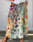 Retro Bloemenprint Rok met Elastische Tailleband en Zakken