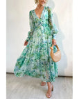 Eloise | Dames Bloemenprint V-Hals Midi Jurk met Lange Mouwen
