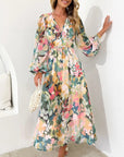 Eloise | Dames Bloemenprint V-Hals Midi Jurk met Lange Mouwen