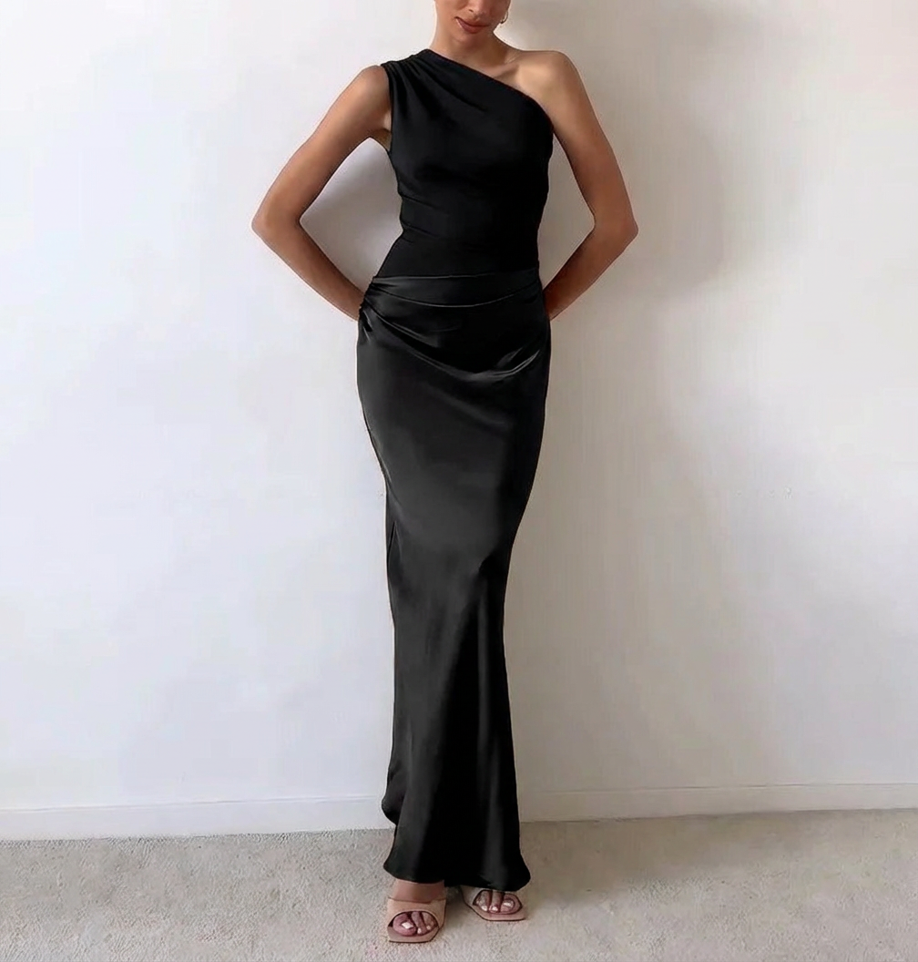 Anita™ - Elegante Geplooide Maxi Feestjurk met Eén Schouder