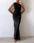 Anita™ - Elegante Geplooide Maxi Feestjurk met Eén Schouder