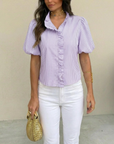 Brooklyn Gestreepte Top – Elegante Pofmouwen & Ruches