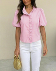 Brooklyn Gestreepte Top – Elegante Pofmouwen & Ruches