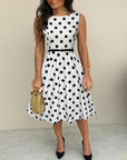 1950's Pin Up Bettie Page Polka Dot Print Uitlopende Jurk
