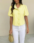 Brooklyn Gestreepte Top – Elegante Pofmouwen & Ruches