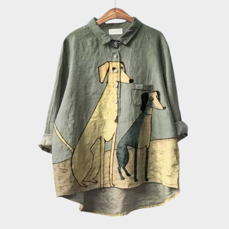 Palmira™ - Klassieke Linnen Blouse met Opdruk