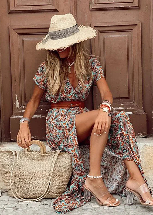 Justine™ - Luchtige Boho Maxi Jurk Met Bijpassende Riem