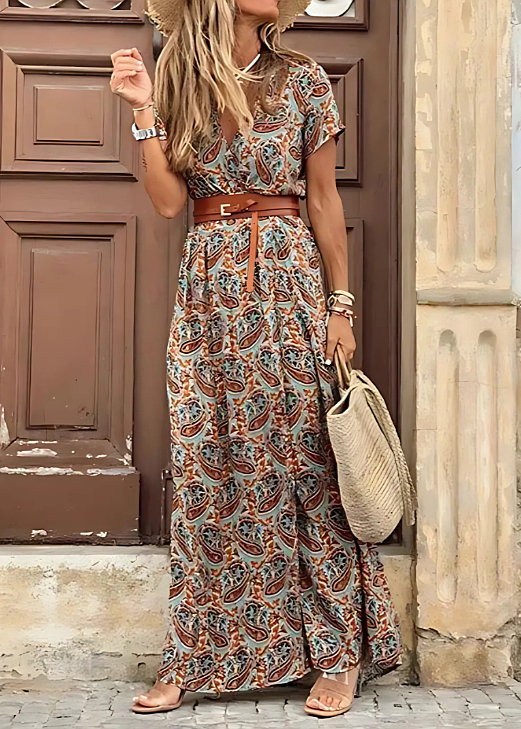 Justine™ - Luchtige Boho Maxi Jurk Met Bijpassende Riem