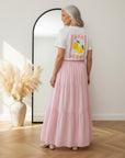 Lange Katoenen Rok met Onderrok - Roze — back view