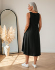 BARA - Zwarte Maxi Jurk met Zakken — back view