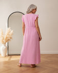 Leonora Musseline Jurk - Roze — back view