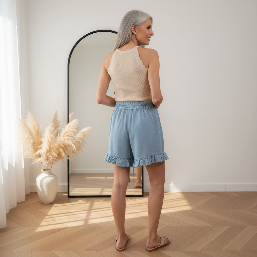 Elegant Viscose Top met Golfrand - Beige — back view