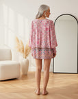 Sienna | Dames Bloemrijke Boho Blouse V-Hals Pofmouw Top — back view