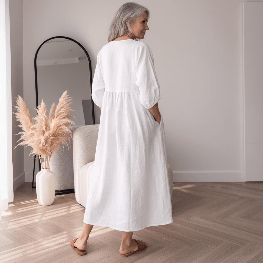 Elegante Maxi Jurk met V-Hals — back view