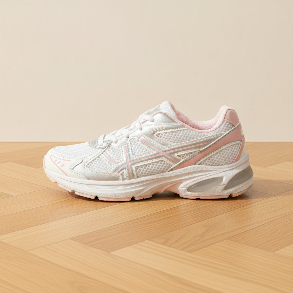 Trendy Sneaker - Roze/Wit met Zilver Accent — back view