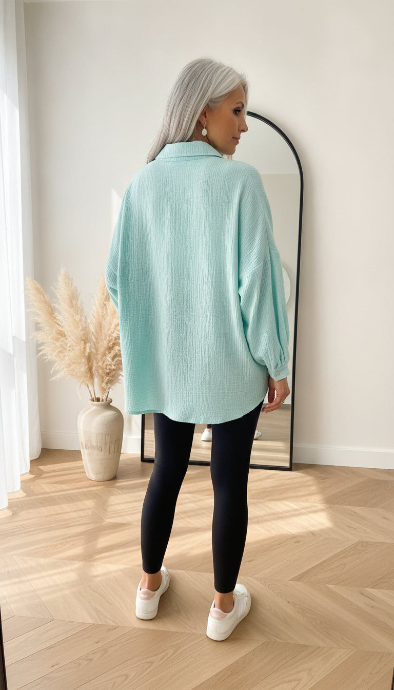 Korte Oversized Mousseline Blouse - Lichtmint — back view