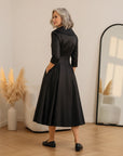 Vintage Satijnen Midi Jurk met Gedrapeerde Kraag — back view