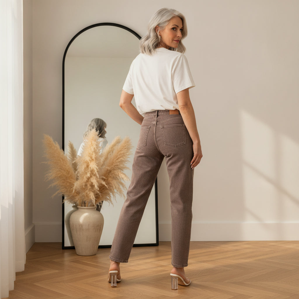 Mom Mousse Old Mom Fit Jeans - Mocca Wassing — back view