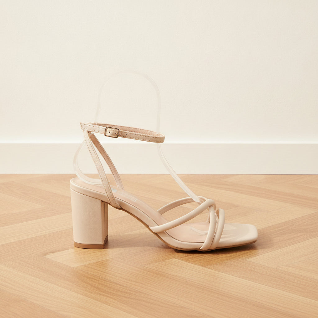 Flow - Elegante Sandaal met Bandjes - Lichtbeige — back view