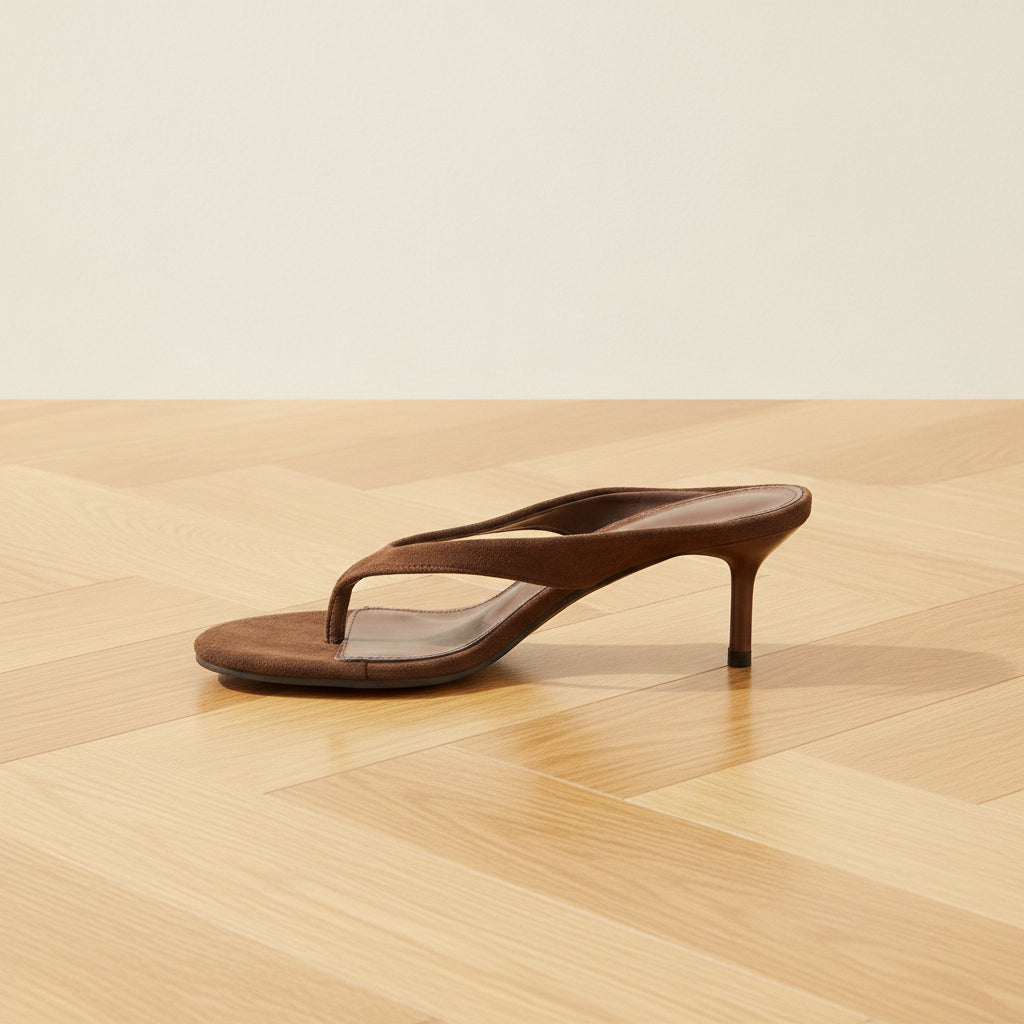 Elegante Flip Flop Sandaal met Hak - Bruin — back view