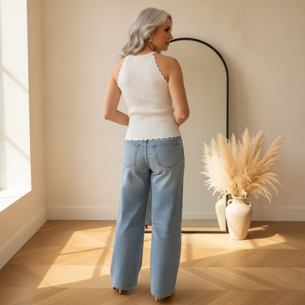 Elegant Viscose Top met Golfrand - Wit — back view