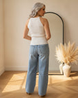 Elegant Viscose Top met Golfrand - Wit — back view
