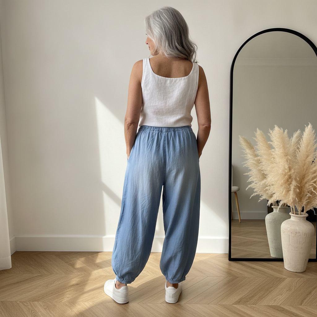 Linnen Bubble Vest - Luchtig en Tijdloos — back view