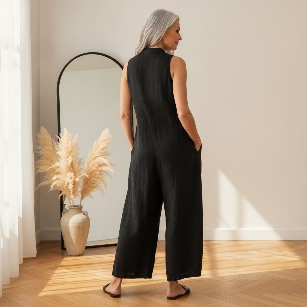 Mouwloze Linnen Tuinbroek - Luchtig en Comfortabel — back view