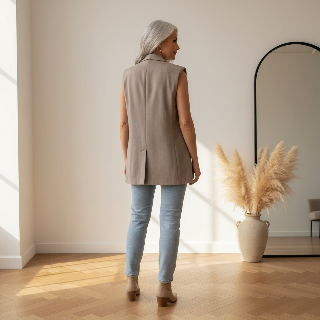 Veloria Elegante Blazervest - Mocca — back view