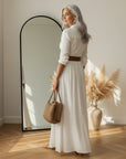 Linnen Maxi Jurk met Reverskraag en Lange Mouwen — back view