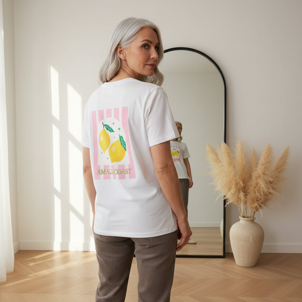 Amalfi Coast Statement Shirt - Wit/Roze — back view