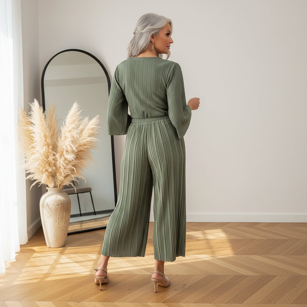 Geplisseerde Broek met Binnenbroek / Khaki — back view