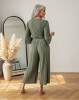 Geplisseerde Broek met Binnenbroek / Khaki — back view